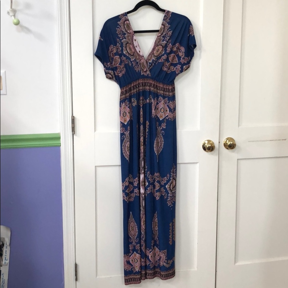 Blue patterned maxi dress